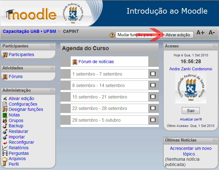 Ativando a Edição no Moodle