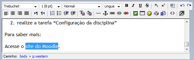 Texto Selecionado para Inserção do Link