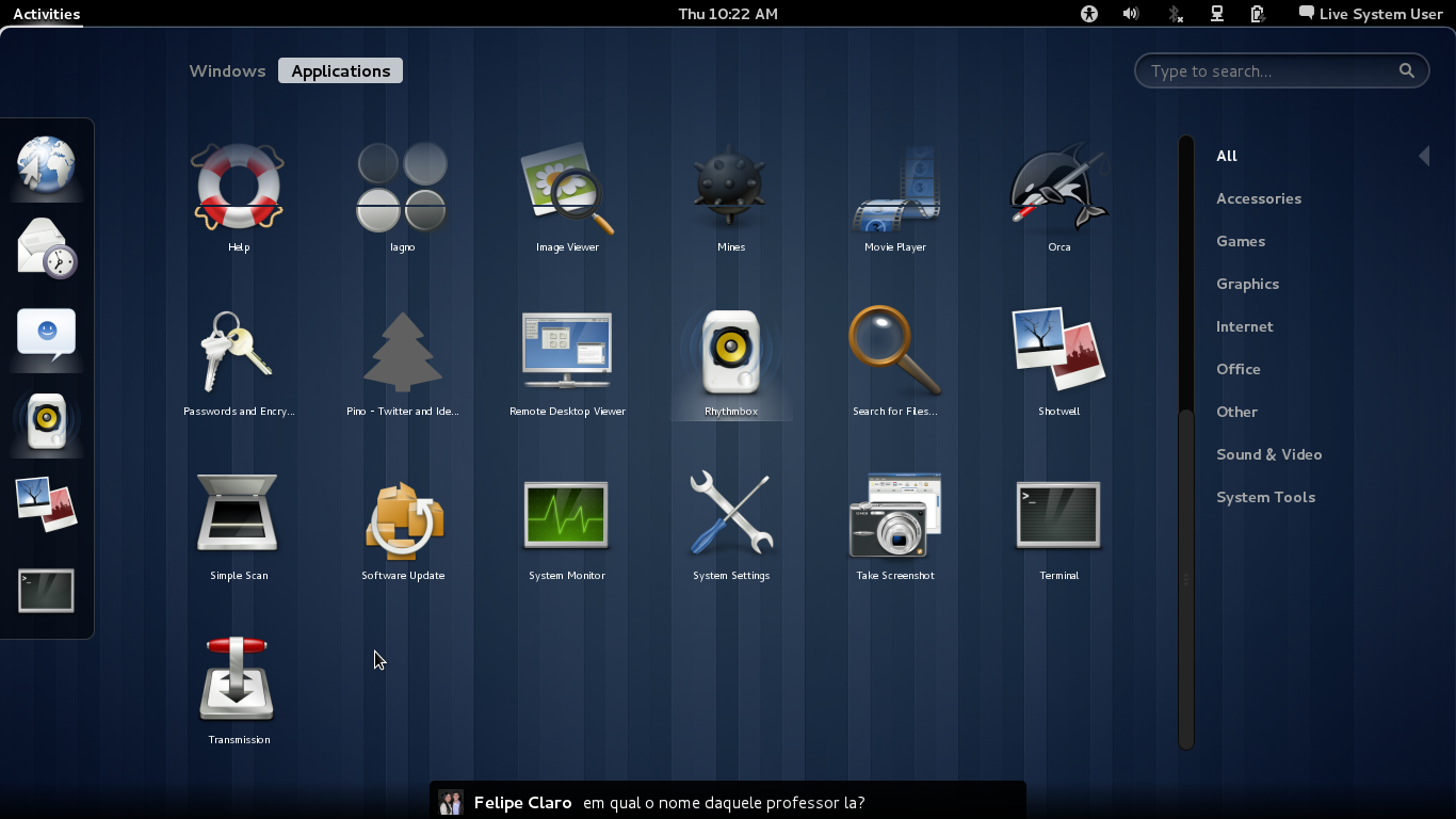 area de trabalho gnome3