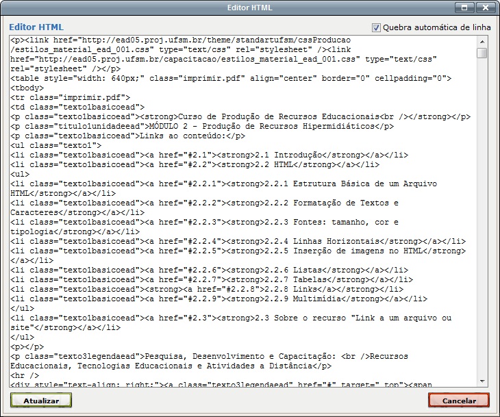 editor HTML do Moodle