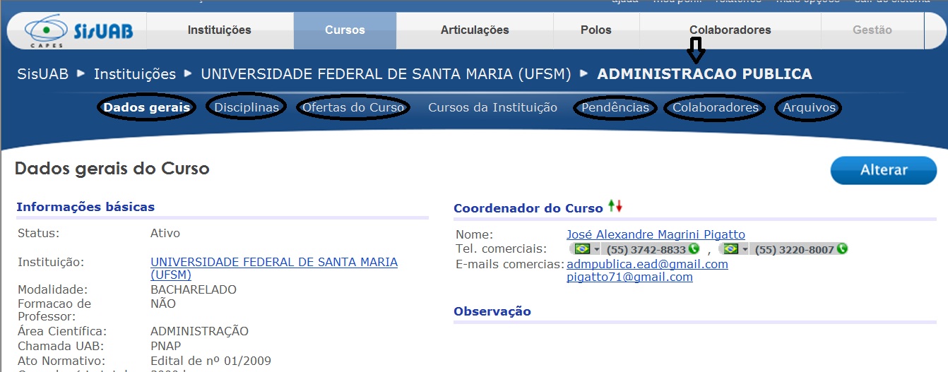 Ferramentas de Consulta, na Plataforma SisUAB, em Relação aos Cursos
